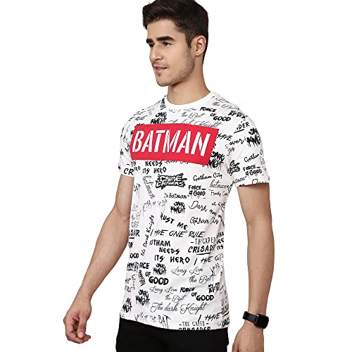 Image of Free Authority Batman Printed Regular Fit White Cotton Men's T-Shirt
