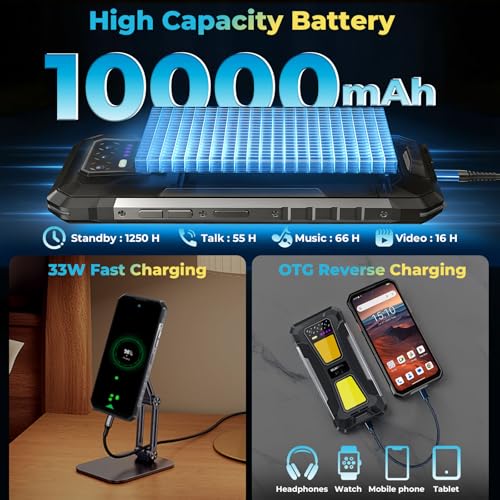 OUKITEL WP58 PRO Rugged Smartphone 5G, 24GB+256GB/1TB, 10000mAh Battery Rugged Phone, Android 15 Dual Camping Lights, 6.7\"120Hz Display ,64MP+8MP Camera, IP68 Waterproof, 5G Dual SIM/NFC/GPS/OTG Black - Thumbnail 4