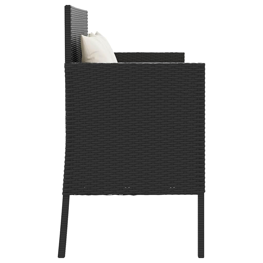 SYDE Banco de Jardín Ratán Sintético Negro con Almacenamiento | Asiento Exterior con Cojín Acolchado, Bolsa Impermeable, Apertura Segura con Resorte de Gas