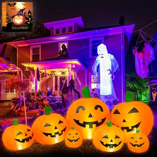 Outdoor Halloween Decorations 7.5 Ft Halloween Inflatables Pumpkins with Built-in LED Lights,Blower,Ground Stakes,Fall Garden Lawn Large Inflatable Halloween Party Yard Decorations