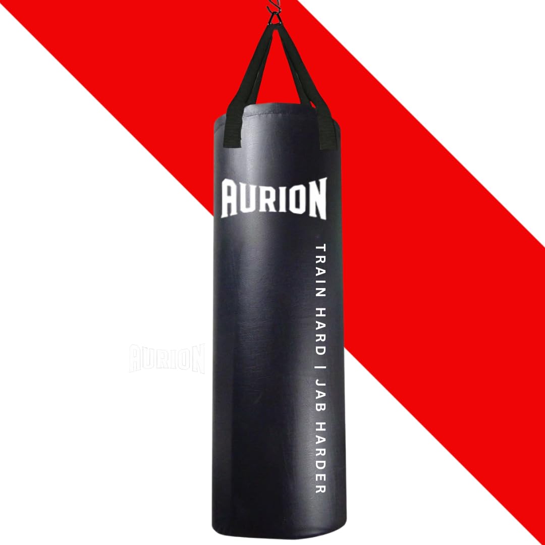 Aurion Unfilled Punching Bag for Home - 4 Feet Tall, Black Leather Boxing Bag, Ideal for MMA, Muay Thai, Taekwondo Training - Durable Leather Punching Bag, Requires Filling-image-49