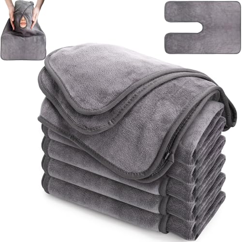 DEAYOU 6 Pack Facial Towels for Estheticians U-Shaped Spa Towels for Facial Soft Microfiber Massage Face Towels for Spa Steam Barbers Beauty Salons Skin Care SPA Centers Split Design Grey