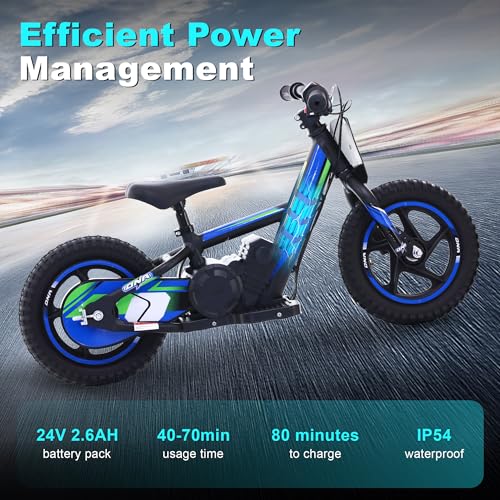 Blissskip Kids Electric Dirt Bike - Lightweight, 340W, 11.8MPH Max, 24V 5.2A Removable Battery, Off-Road Tires, Manual Dual Disc Brakes, 3-Speed Adjustment, Electric Balance Bike for Ages 5-12 - Image 4