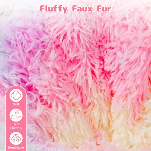 LAHAQIQI Tie-Dye Regenbogen Sitzsack Bezug (Ohne Füllung) – 2-in-1 Kuscheltier Aufbewahrung für Kinder – Flauschiger Langhaar Kunstfell Sessel (70x80cm)