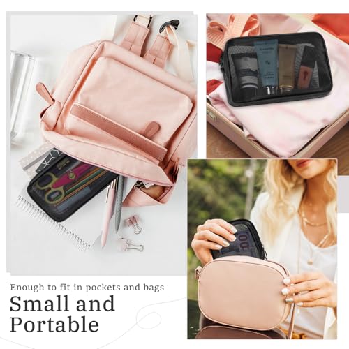 5 Pieces Mini Zipper Nylon Mesh Pouch, Mesh Cosmetic Bags Makeup Bags, Multipurpose Travel Toiletry Bags for Office Supplies and Travel Accessories (Black, Assorted Sizes)4