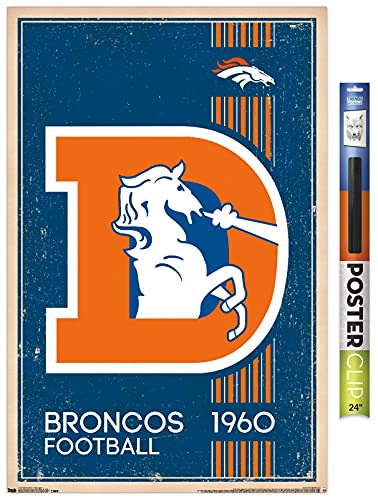 Trends International NFL Denver Broncos - Retro Logo 14 Wall Poster, 34L x 22.4W, Premium Poster & Clip Bundle