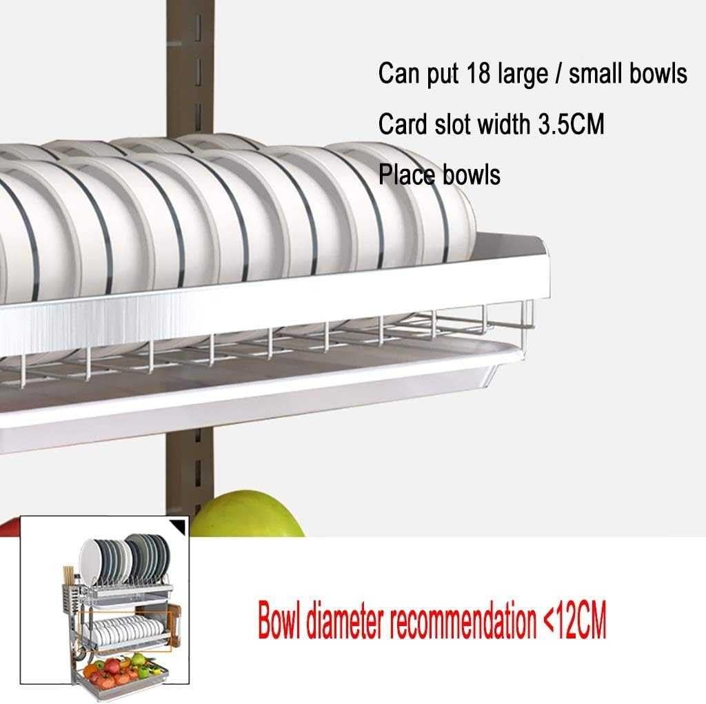 Escurridor de Platos Mural con Bandeja recogegotas, Organizador de Cocina Que Ahorra Espacio, Fabricado en Acero Inoxidable, de Alta Capacidad de Carga.