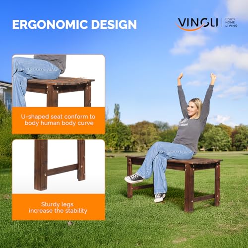 Image of VINGLI Outdoor Wood Bench, 40 inch Outdoor Bench Patio Wooden Bench Garden Bench Outdoor Backless Bench for Deck Patio (Carbonized)