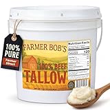 Farmer Bob's Beef Tallow for Cooking 7lb Bucket 100% Pure Rendered Beef Fat for Cooking Frying & Grilling Keto, Paleo, Carnivore Diet Friendly USA Made High Smoke Point Zero Additives Soap Making