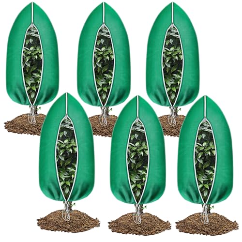 Lot de 6 housses de protection contre le gel pour plantes - 120 x 80 cm - Avec fermeture éclair et cordon de serrage - Pour l'extérieur - Protection des plantes horticoles (6 pièces, 100 x 80 cm)