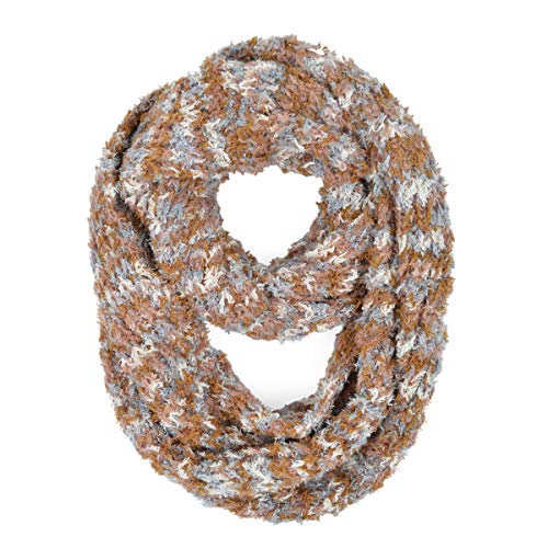 TrendsBlue Super Soft Winter Multi Color Knit Infinity Loop Circle Scarf, Taupe/Grey