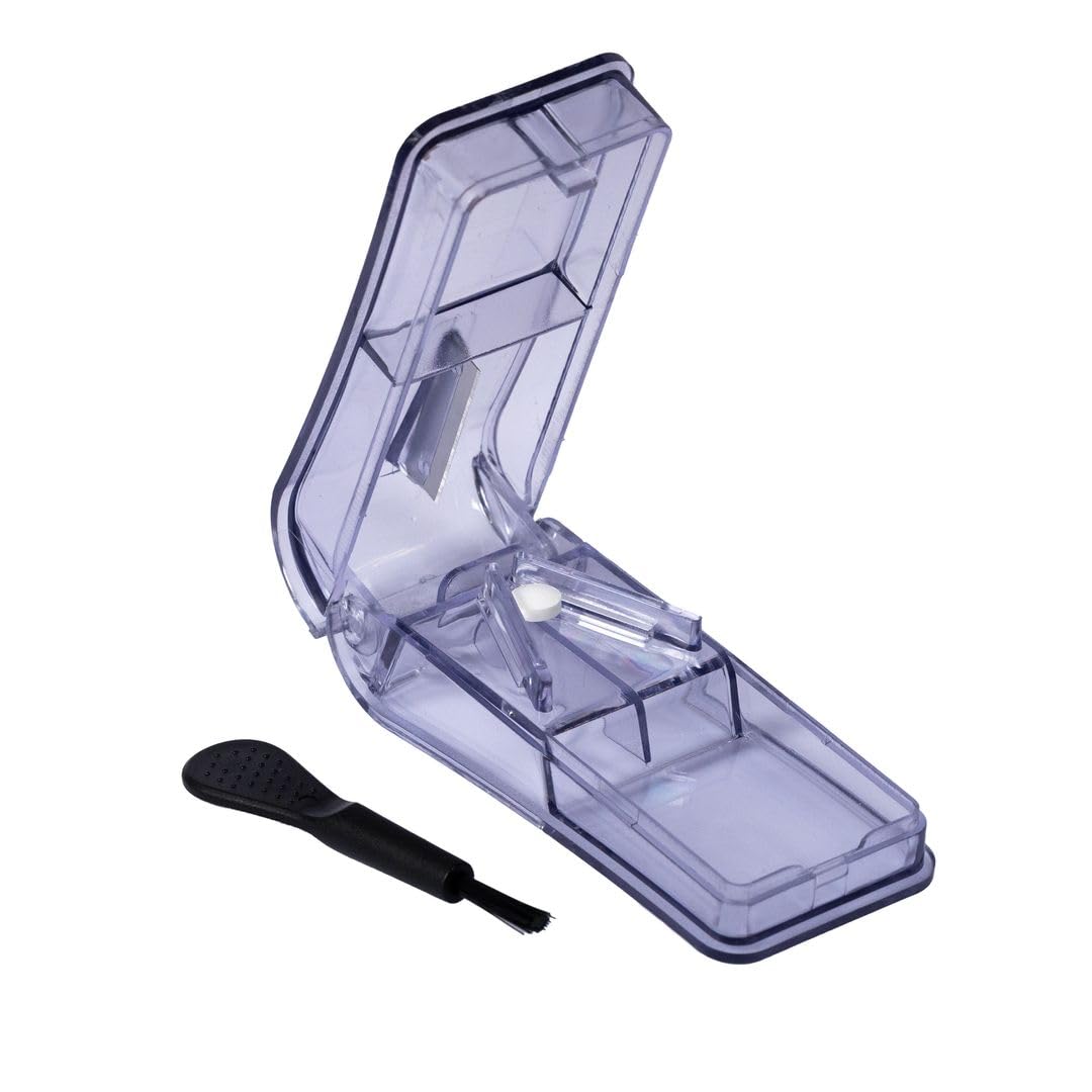 LARO Premium Tablettenteiler & Pillenschneider Grau mit Reinigungsbürste 48 Stück Präziser Medikamententeiler, Anzahl:48