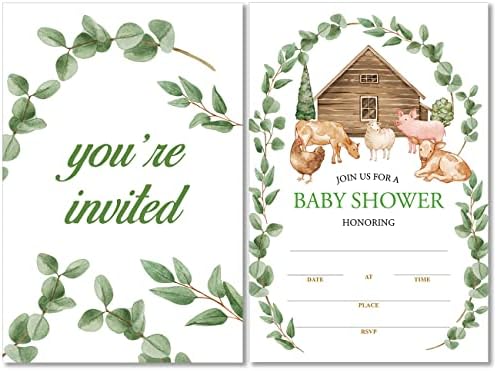Watercolor Baby Farm Animals Baby Shower Party Invitations with Envelopes Set of 20 Farm Baby Shower Party Invites for Baby Girls Boys