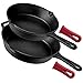 Pre-Seasoned Cast Iron Skillet 2-Piece Set (8-Inch and 10-Inch) Oven Safe Cookware - 2 Heat-Resistant Holders - Indoor and Outdoor Use - Grill, Stovetop, Induction Safe