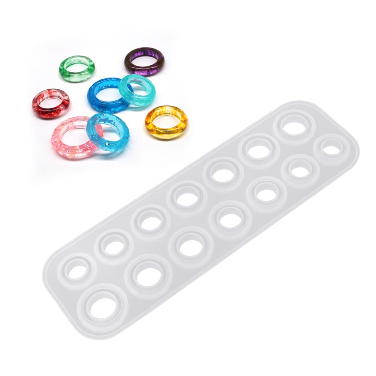 Stampo in Silicone per Anelli Gioiello Fai da Te, Rotondo e Rombo | Progetti Resina Epossidica, Bianco, Riutilizzabile e Antiaderente, Facile da Pulire e Separare