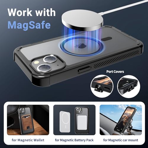 Image of jaroco Magnetic for iPhone 14 Case, [Compatible with MagSafe][Military Grade Drop Protection][Heavy Duty Protection][Non-Slip][Shockproof] 2-Layer Durable Bumper Phone Case 6.1''-Black