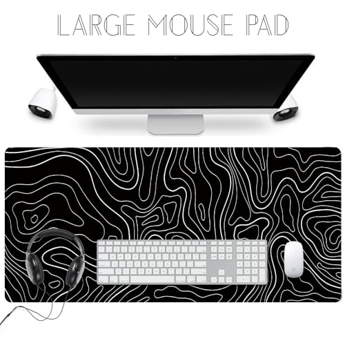 HGWALP Black Topographic Large Gaming Mouse Pad Extended XXL Mouse Mat Long Desk Pad