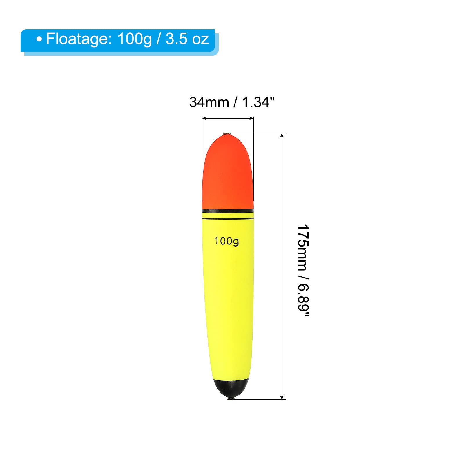 PATIKIL 3.5oz Fishing Slip Bobbers, 2 Pack EVA Fishing Float for Sea Fishing Freshwater Yellow - Image 2