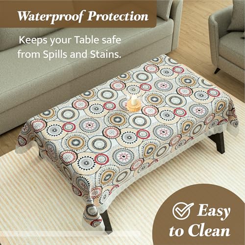 Image of Kuber Industries 40x60 Inch PVC Table Cloth 4 Seater | Multipurpose Dining Table Cover /Protector Sheet for Home, Party and Events | Rangoli Print - White