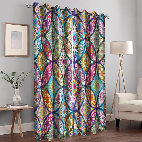 Boho Bohemian Colorful Flowers Curtains