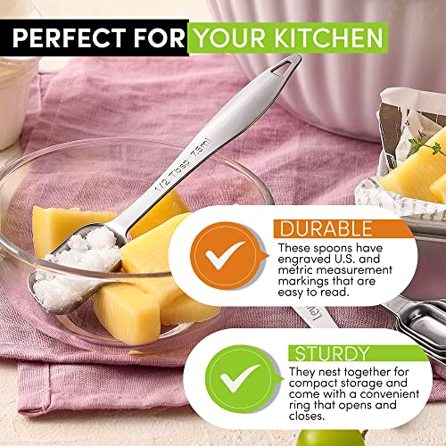 Image of Spring Chef Stainless Steel Measuring Spoons Set of 6 with Leveler, Rectangular Metal Teaspoon & Tablespoon Measuring Spoons for Dry & Liquid Ingredients - Nesting Kitchen Gadgets For Baking & Cooking