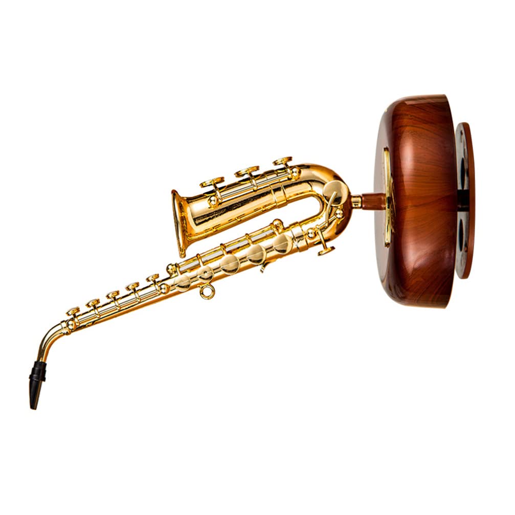 TOYANDONA Miniature Sax Saxophone with Rotating Musical Base Creative Classical Musical Instruments Figurines Music Box Decorative Desktop Ornaments for Birthday Gifts