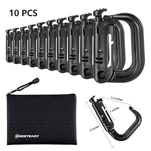 BOOSTEADY Pack of 10 versatile D-ring carabiner Grimloc Locking for Molle webbing with backpacks and bags