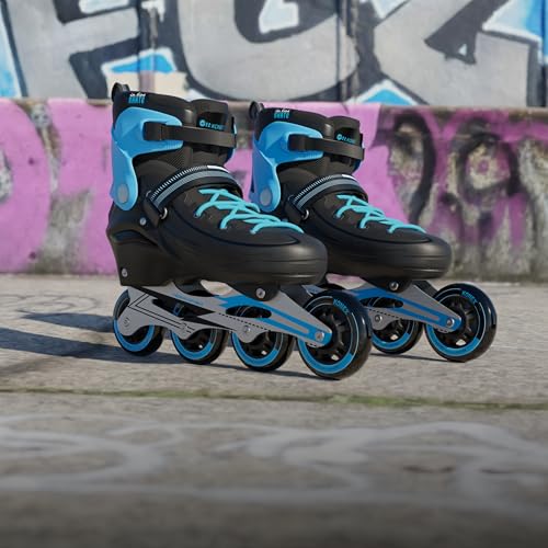 Image of Konex 4 Wheel Inline Skates for Boys,Girls & Youth | Adjustable PU Roller Skating Shoes with Corrosion Resistant Frame | Triple Safety with Buckle, Velcro Strap & Lace Up - Blue