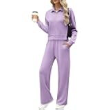 Womens 2 Piece Outfits Lounge Set Zip Up Sweatshirt Jacket Fall Wide Leg Sweatpant Matching Sweat Sets Sweatsuit