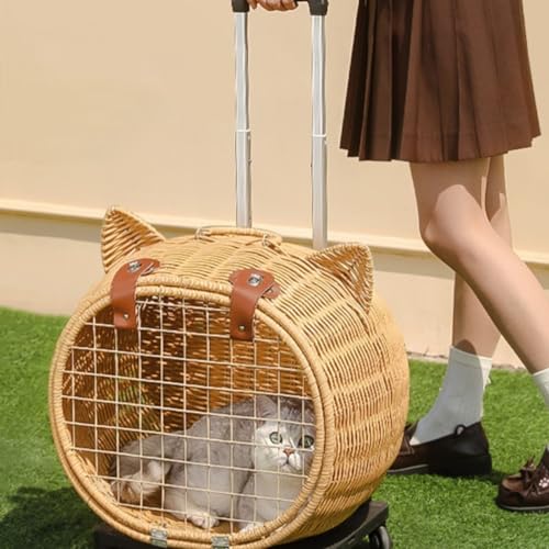 Bagage pour animaux chic en imitation rotin avec tapis douillet et roulettes - 4