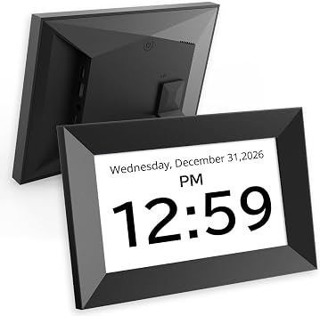 Santek] Large Digital Clock for Seniors - Easy-to-Read Display with Date & Time, Touch Screen, Loud Alarm - Wi-Fi Photo Frame with Weather & Calendar, Adjustable Brightness Black, 7"