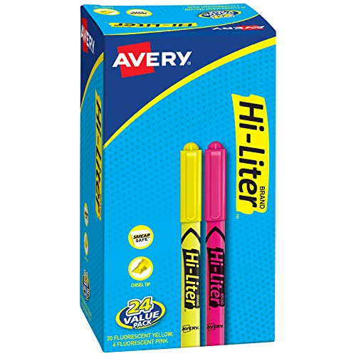 Avery Hi-Liter Pen-Style Highlighters, Smear Safe Ink, Chisel Tip, 24 Assorted Color Highlighters (29861)