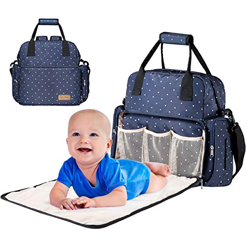 Large Diaper Bag Backpack,Monlovage Waterproof Nappy Tote with Changing Mat Blue
