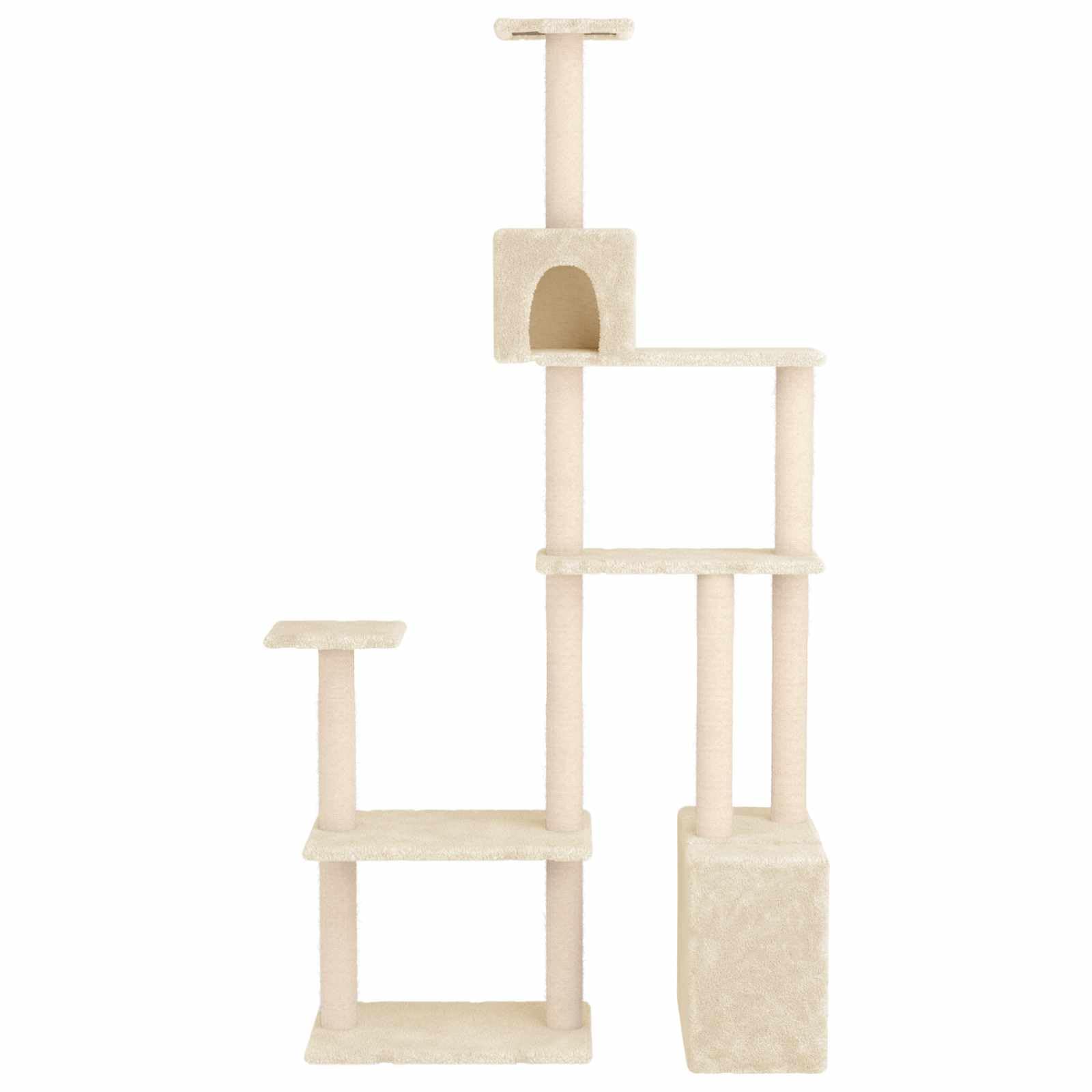 Kratzbaum Gross mit Sisal-Kratzsäulen & Katzenhöhle, XL Kletterbaum 177,5 cm hoch, Stabiler Deckenspanner-Alternative für Wohnung, cremefarben