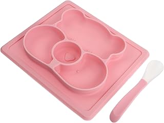 ibasenice Compartimento Otário Prato De Jantar Utensílio De Silicone Resto Tigelas De Sucção Do Bebê Talheres Para Crianças Sílica Gel Rosa Sucção Placa De Alimentação Prato De Sucção