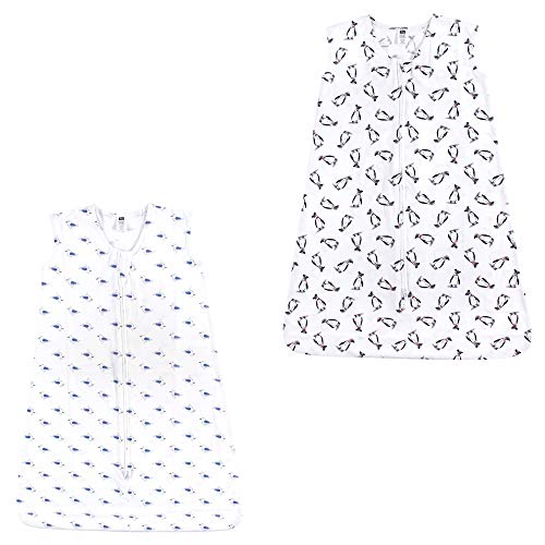 Hudson Baby Unisex Baby Cotton Sleeveless Wearable Sleeping Bag, Penguins and Seagull 2-pack, 0-6 Months US