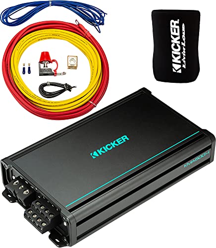 KICKER KMA600.4 4x150w 4-Ch Weather-Resistant Full-Range Amp, with Marine 8 Gauge Amp Power Kit