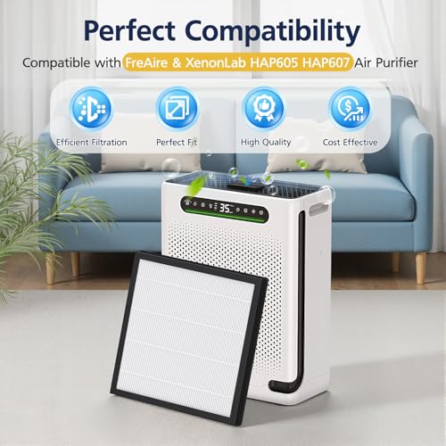 Image of HAP605 Air Purifier Replacement Filters for FreAire HAP605 HAP607 and for XenonLab HAP605 HAP607 Air Purifier, 3-in-1 HAP607 Efficient Air Filter with Activated Carbon for Home, 2-Pack