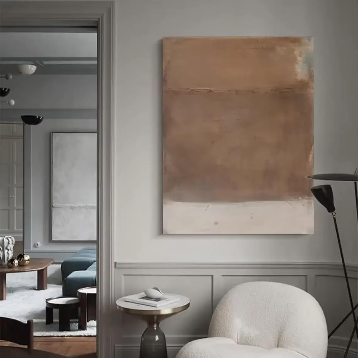 DFZEWKI Beige Abstract Wall Art Black and Beige Painting Earth Tone Painting Wall Art(30x40cm(12x16in)/No frame)