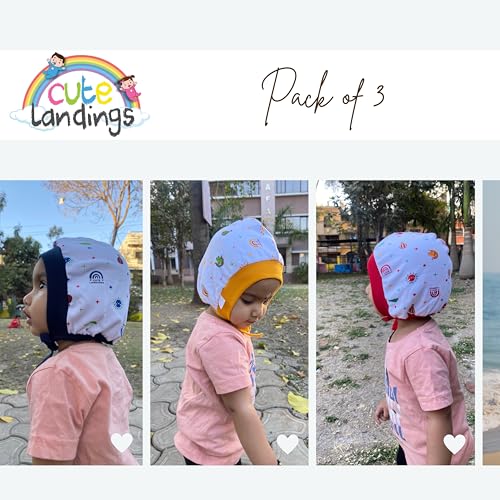 Image of New Born Baby Girls & Boys Finest Hosiery Cotton Double Layer Knot Caps Set /Infant /Hat /Toppi /Kan Topi (Pack of 3) (9-12 Months) Multicolour