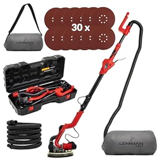 LEHMANN Giraffa Levigatrice per Cartongesso 1800W – 7 Velocità – Luce LED e Manico Telescopico Regolabile – Levigatrice per Muro con Funzione Aspirante – Incl. 30 Dischi Abrasivi e Valigetta