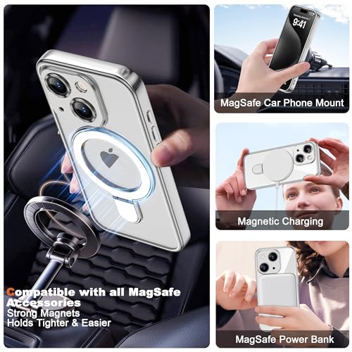 ETPESOK Compatible with iPhone 15 Case with Invisible Magnetic Ring Stand [Compatible with Mag-Safe] [Full Camera Lens Protector] Plating Clear Phone Case for iPhone 15 6.1", Silver by ETPESOK - Used condition - Image 4