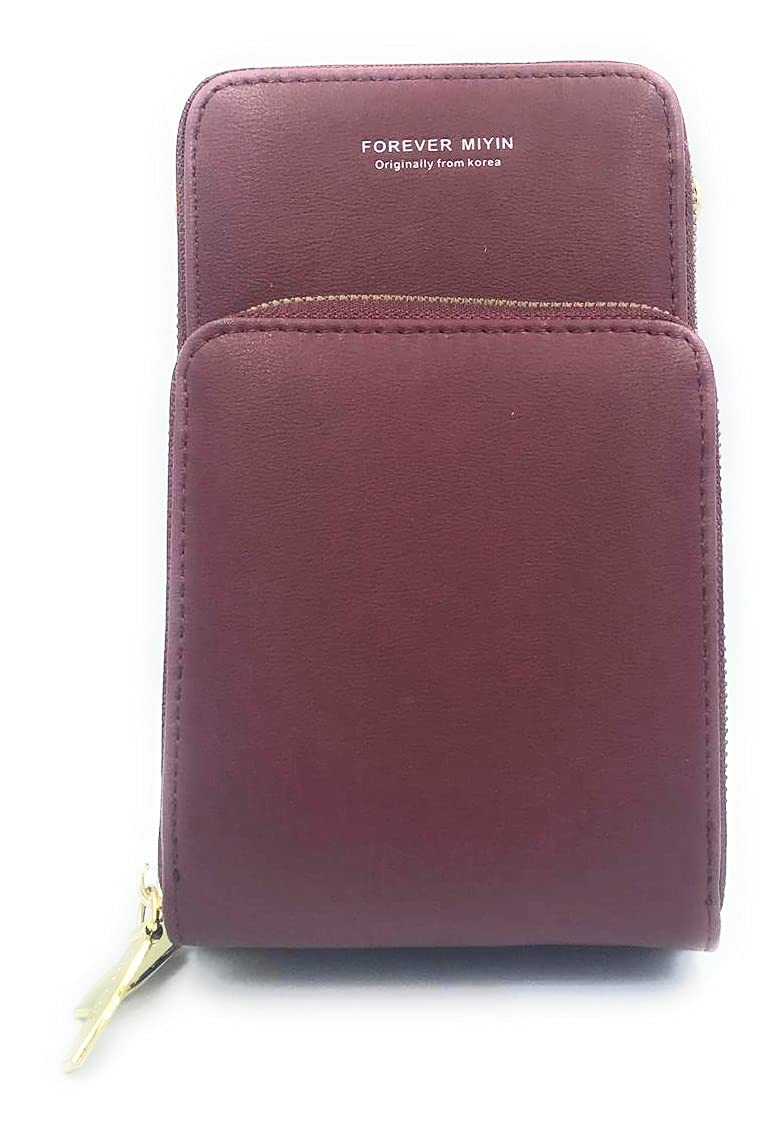 Women's Touch Screen Mobile Phone PU Leather Purses and Handbags (Wine Red)