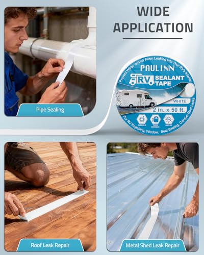 Image of PAULINN RV Camper Roofing Repair Sealant Tape, 2 Inch X 50 Foot Natural White Trailer Roof Rubber Sealing Tape, UV & Weatherproof Roof Seal Tape for RV Camper Trailer Boat Sealing Leak Repair