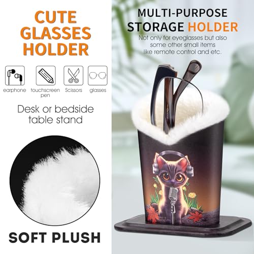 Image of Pack of 2 Plush Lined Eyeglasses Holder Stand Protective Glasses Case For Desks Or Nightstands