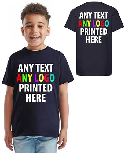 Personalised Kids T-Shirt Image Text Logo Children`s Tee Boys Girls Gift Deep Navy