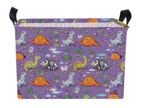 Image of NTAO Gift Storage Basket Empty for Halloween, Storage Bin with Handles, Room Decor, Book Box(Halloween Dinosaurs)
