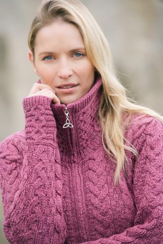 Image of Aran Crafts Irish Women's Double Collar Zip Cardigan (100% Merino Wool)