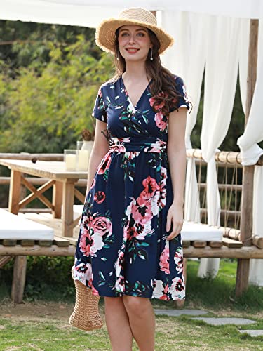 OUGES Abito da Festa Corto Floreale con Scollo a V...