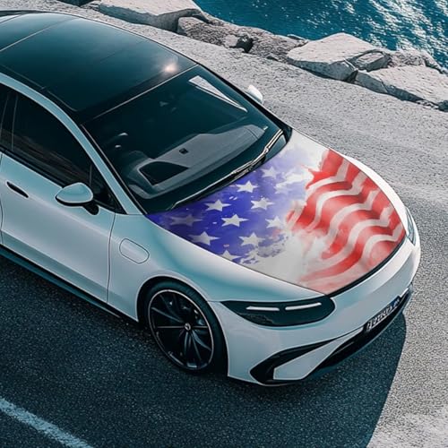 Image of 4th July American Flag Car Hood Cover Stretchable Polyester,Engine Cover,Elastic Fabrics Can be Washed,Car Bonnet All-Season Protection